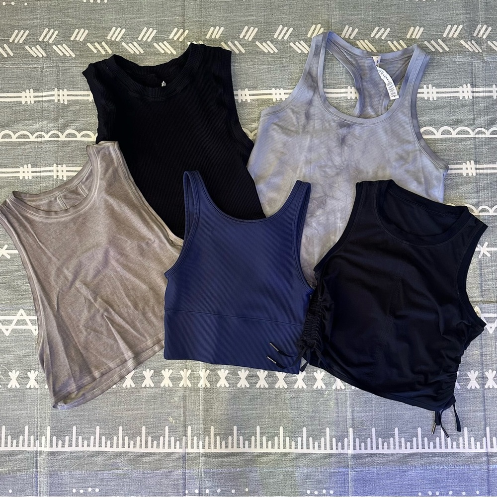 Lot of 4 Lululemon Tops and 1 Free People Movement Top, Athletic Wear Crop Tanks